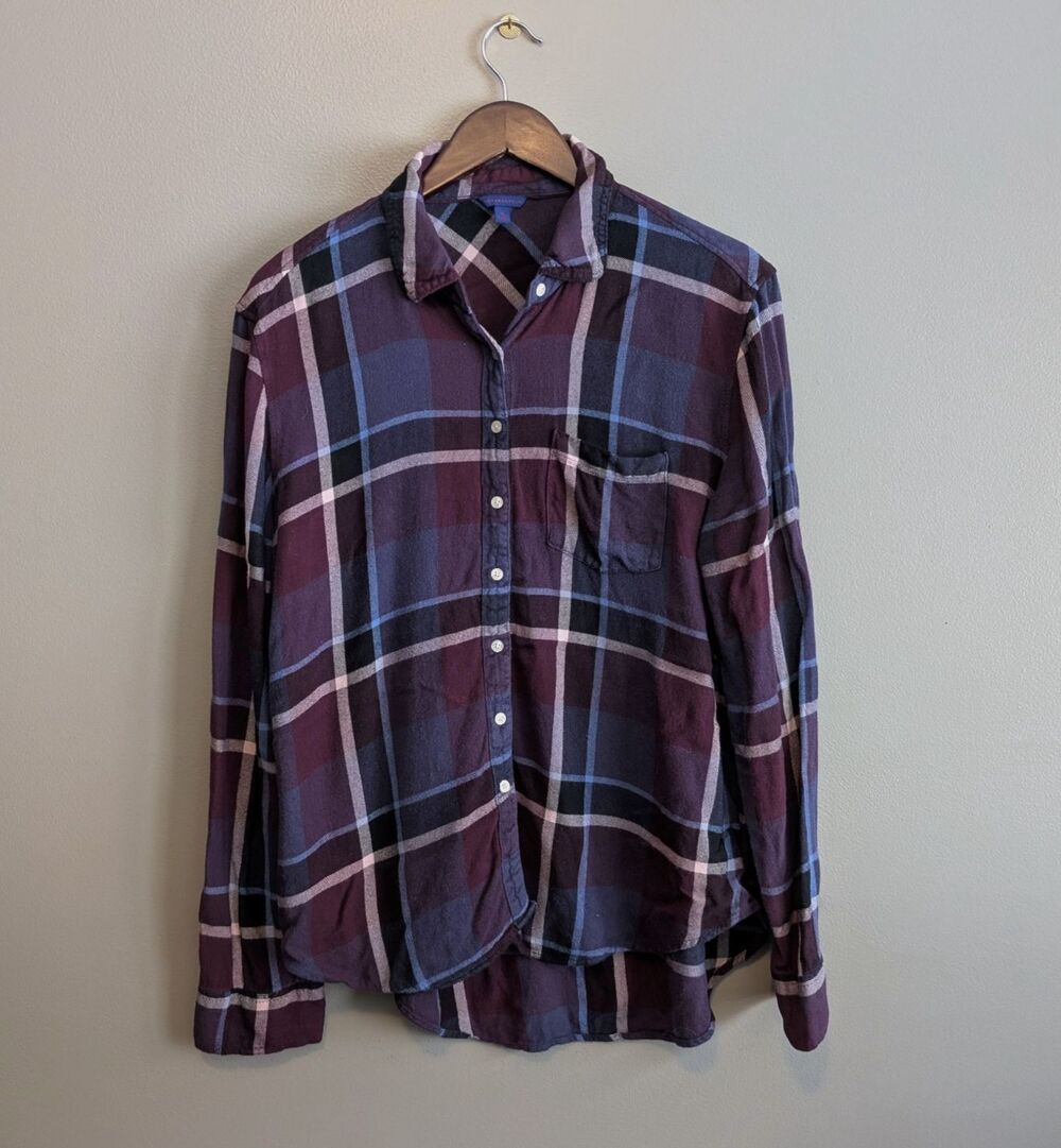 Aeropostale Flannel Shirt Womens XL Maroon Blue Plaid Button Up Extra Large Soft